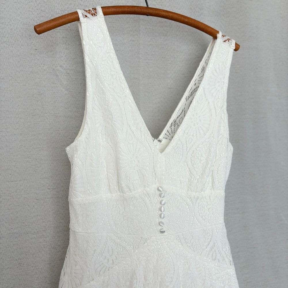 Lulus White‎ Lace Tiered Sleeveless Midi Dress L Unconventional Lace Bridal Boho - Picture 3 of 10